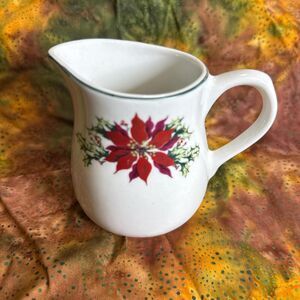 Totally Today White vintage Christmas creamer with red poinsettia design